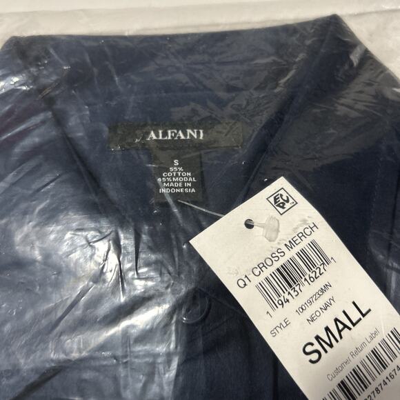 Alfani Men's Regular-Fit NAVY Long-Sleeve Flap Pockets Button-Up Shirt Size S - Picture 4 of 5